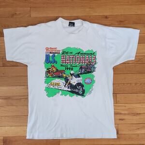Vtg Screen Stars Best U.S. Nationals Racing Graphic T-Shirt 1990 Men L White